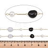Natural Blue Lace Agate & Black Onyx(Dyed & Heated) Nuggets & 316 Stainless Steel Handmade Link Chains CHS-K021-14G-01-3