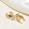 C-Shaped with Teardrop Brass Micro Pave Cubic Zirconia Cuff Earrings EJEW-L316-01G-13-3