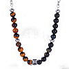 Natural Tiger Eye & Obsidian Round Beaded Necklaces with 304 Stainless Steel Chains for Men FS-WG3D587-02-1