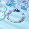 8mm Round Natural Amethyst & Quartz Crystal & Aquamarine & Rose Quartz Beaded Stretch Bracelets BJEW-TA00514-04-2