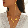 Brass Micro Pave Colorful Cubic Teardrop Tassels Zirconia Earrings & Necklaces Sets for Women JU2264-3
