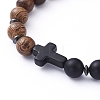 Natural Wood Beads Stretch Bracelets BJEW-JB05231-3