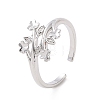 Clear Cubic Zirconia Clover & Leaf Open Cuff Ring RJEW-E072-07P-1