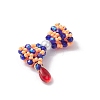 Glass Seed Beaded Bowknot Pendants PALLOY-MZ00553-02-3