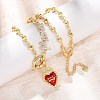 Mother's Day Brass Micro Pave Clear Cubic Zirconia Enamel Red Sacred Heart Mama Pendant Necklaces for Women NJEW-A071-12D-G-1