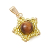 Natural Tiger Eye & Handmade Glass Seed Beaded Star Pendants PALLOY-MZ00490-02-3