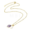 Natural Lepidolite Faceted Horse Eye & Natural Pearl Pendant 304 Stainless Steel Satellite Chain Necklaces for Women NJEW-JN06057-02-3