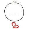 Valentine's Day Glass Seed Beads Beaded Heart Pendant Necklaces NJEW-MZ00079-02-4