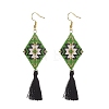 Glass Seed Braided Rhombus with Tassel Dangle Earrings EJEW-MZ00028-1