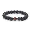 2Pcs 2 Style Natural Wood & Lava Rock Round Beaded Stretch Bracelets Set for Women BJEW-JB09381-02-4