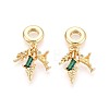Brass Pave Clear and Green Cubic Zirconia European Dangle Charms KK-T079-86G-1