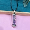 Zinc Alloy with Glass Hexagonal Bottle with Inner Natural Amethyst Chips Pendant Black PU Leather Cord Necklaces ZW0534-2-1