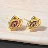 Rose Flower Brass Micro Pave Cubic Zirconia Stud Earrings EJEW-G452-08G-01-1