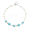 3Pcs 3 Styles Ocean Dyed Synthetic Ocean White Jade & Shell Pearl & Synthetic Turquoise Starfish Turtle Beaded Necklaces NJEW-JN06276-4