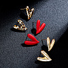 3 Pairs Heart with Leopard Print  Spray Painted Alloy Stud Earrings FS-WG7979B-01-3