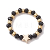 Glass Stretch Rings with Golden Plated Star & Moon Brass Beads RJEW-JR00660-03-3