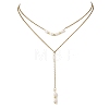 Natural Cultured Freshwater Pearl Two Sides Polished Y Tassel 304 Stainless Steel Double Layered Necklaces for Women NJEW-JN06359-2