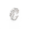 304 Stainless Steel Leaf Wrap Open Cuff Ring for Women RJEW-S405-185P-3