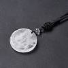 Natural Quartz Crystal Flat Round with Hexagon Pendant Necklace with Nylon Cord for Women NJEW-P274-05-07-5