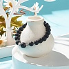 Natural Lava Rock Round Beaded Stretch Bracelet with Alloy Flower BJEW-JB08010-2