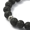 Natural Lava Rock Beaded Stretch Bracelet with Alloy Charms BJEW-JB09477-5