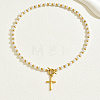 Stainless Steel Imitation Pearl Style Cross Pendant Vintage Necklace for Women NQ9987-1-1