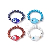 Natural & Synthetic Mixed Gemstone & Evil Eye Lampwork Beaded Stretch Rings RJEW-JR00573-1