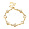 Rack Plating Brass Pave Clear Cubic Zirconia Heart Link Chain Bracelets BJEW-Q347-04G-1