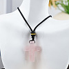 Natural Rose Quartz Cross Pendant Black Cotton Cord Necklaces FS-WG3ED65-10-1