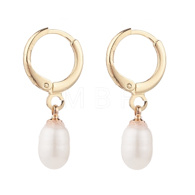 Natural Pearl Beads Drop Huggie Hoop Earrings for Women EJEW-JE04757-03-1