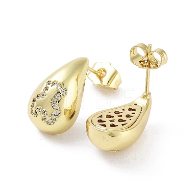 Teardrop Rack Plating Brass Cubic Zirconia Stud Earrings for Women EJEW-B047-02G-14-1