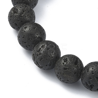 Natural Lava Rock Round & Alloy Devil Beaded Stretch Bracelet for Women BJEW-JB09378-1