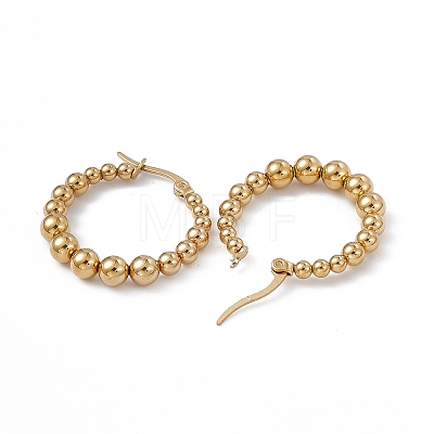 201 Stainless Steel Round Beaded Hoop Earrings with 304 Stainless Steel Pins for Women EJEW-B016-14B-G-1