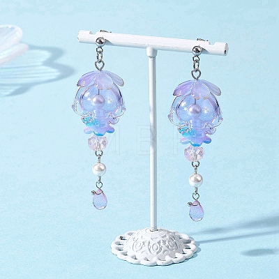 Jellyfish 304 Stainless Steel Shell Pearl Dangle Stud Earrings EJEW-TA00773-02-1