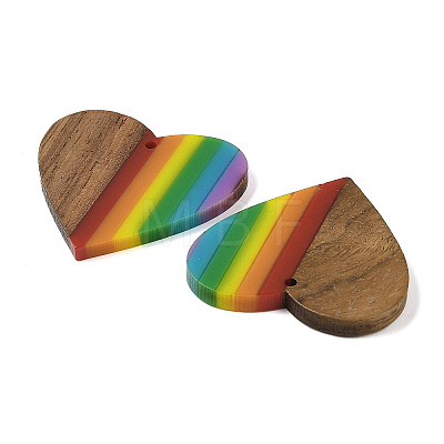 Pride Rainbow Theme Resin & Walnut Wood Pendants WOOD-K012-03-1