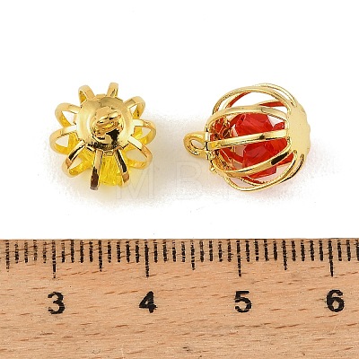 Brass Glass Bead Cage Pendants KK-T080-30G-M-1