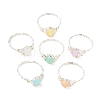 Natural Selenite Dyed Finger Rings RJEW-JR01017-02-1