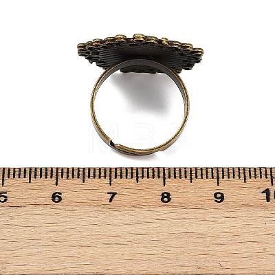 Vintage Adjustable Iron Flower Finger Ring Components Alloy Cabochon Bezel Settings X-PALLOY-O036-01AB-NF-1