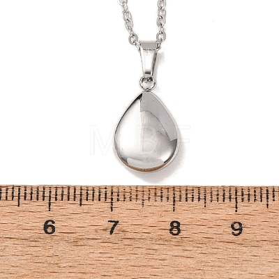 304 Stainless Steel Teardrop Pendant Cable Chain Necklaces for Men Women NJEW-K308-02B-P-1