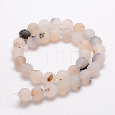 Frosted Natural Agate Round Beads Strands X-G-E322D-8mm-1