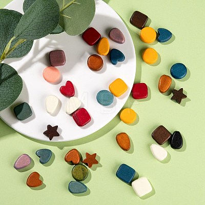 100Pcs 5 Style Painted Natural Wood Beads WOOD-LS0001-29-1