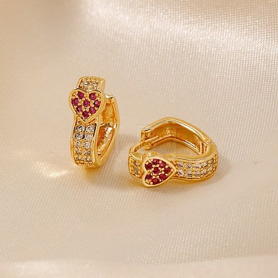 Elegant Heart-shaped Brass Cubic Zirconia Hoop Earrings for Women CH6025-1-1