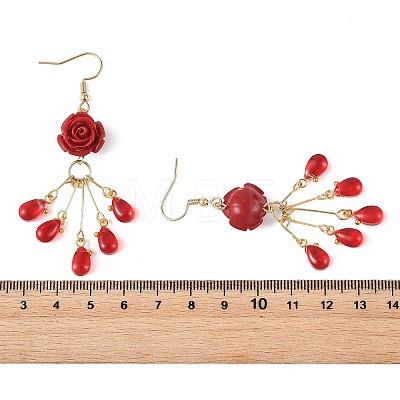 Synthetic Coral & Glass Dangle Earrings for Women EJEW-JE07412-1