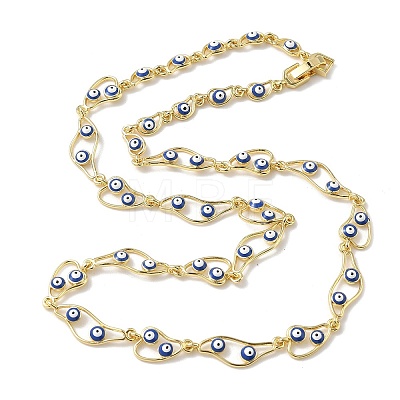 Brass Enamel Evil Eye Link Chain Necklaces NJEW-G183-01G-04-1