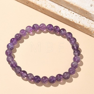 Natural Amethyst Bead Stretch Bracelets X-BJEW-K212-A-034-1