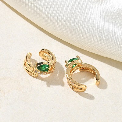 C-Shaped with Teardrop Brass Micro Pave Cubic Zirconia Cuff Earrings EJEW-L316-01G-13-1