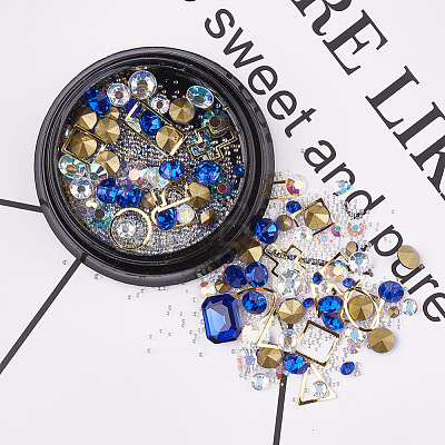 Glass Rhinestone & Brass Cabochons & Undrilled Micro Beads MRMJ-S015-003G-1