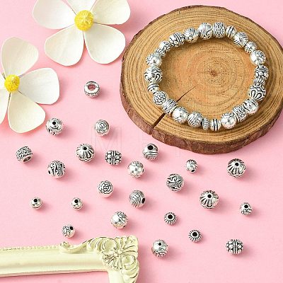 50Pcs 10 Styles Tibetan Style Alloy Spacer Beads FIND-CJ0001-57-1