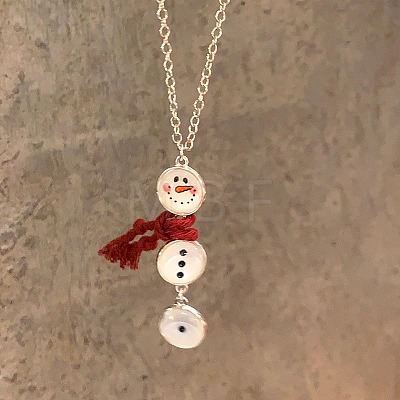 Alloy with Glass Christmas Snowman with Cord Scarf Pendant Necklaces FS-WGC7B44-02-1