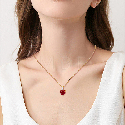 ANATTASOUL 4Pcs 4 Colors Cubic Zirconia Heart Pendant Necklaces Set with Golden Brass Box Chains NJEW-AN0001-78-1